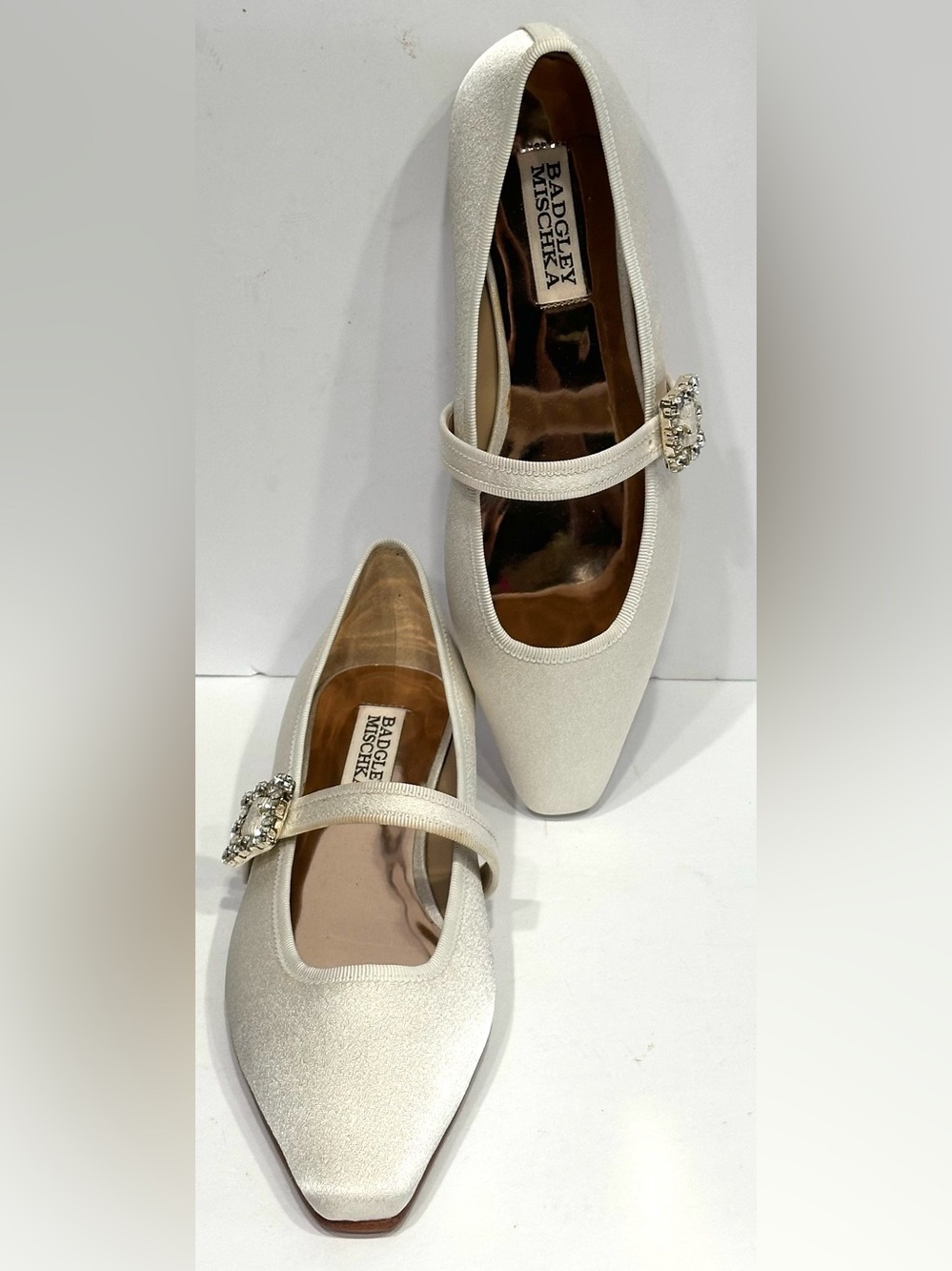 Brystol Glitter Mary Jane Ballerina Flats by Badgley Mischka Women's Sz 6 Ivory - Picture 6 of 13